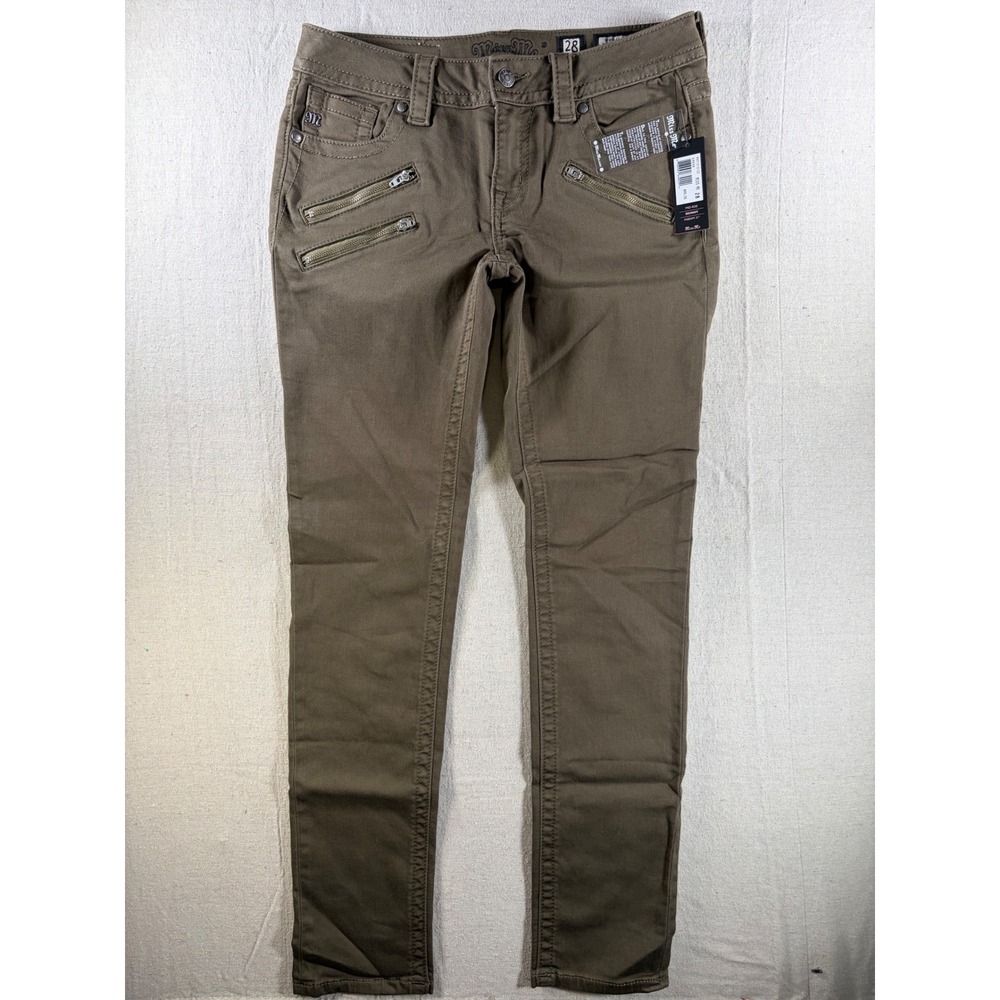 Miss Me Skinny Jeans Womens 28 Olive Green Mid Rise Stretch Zipper Pocket NWT